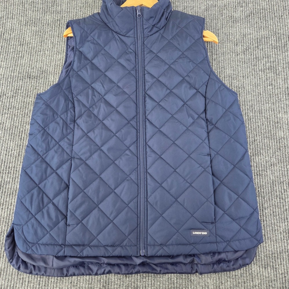 Lands End Boys Quilted Vest Navy Blue Full Zip Puffer Jacket Size L 14-16